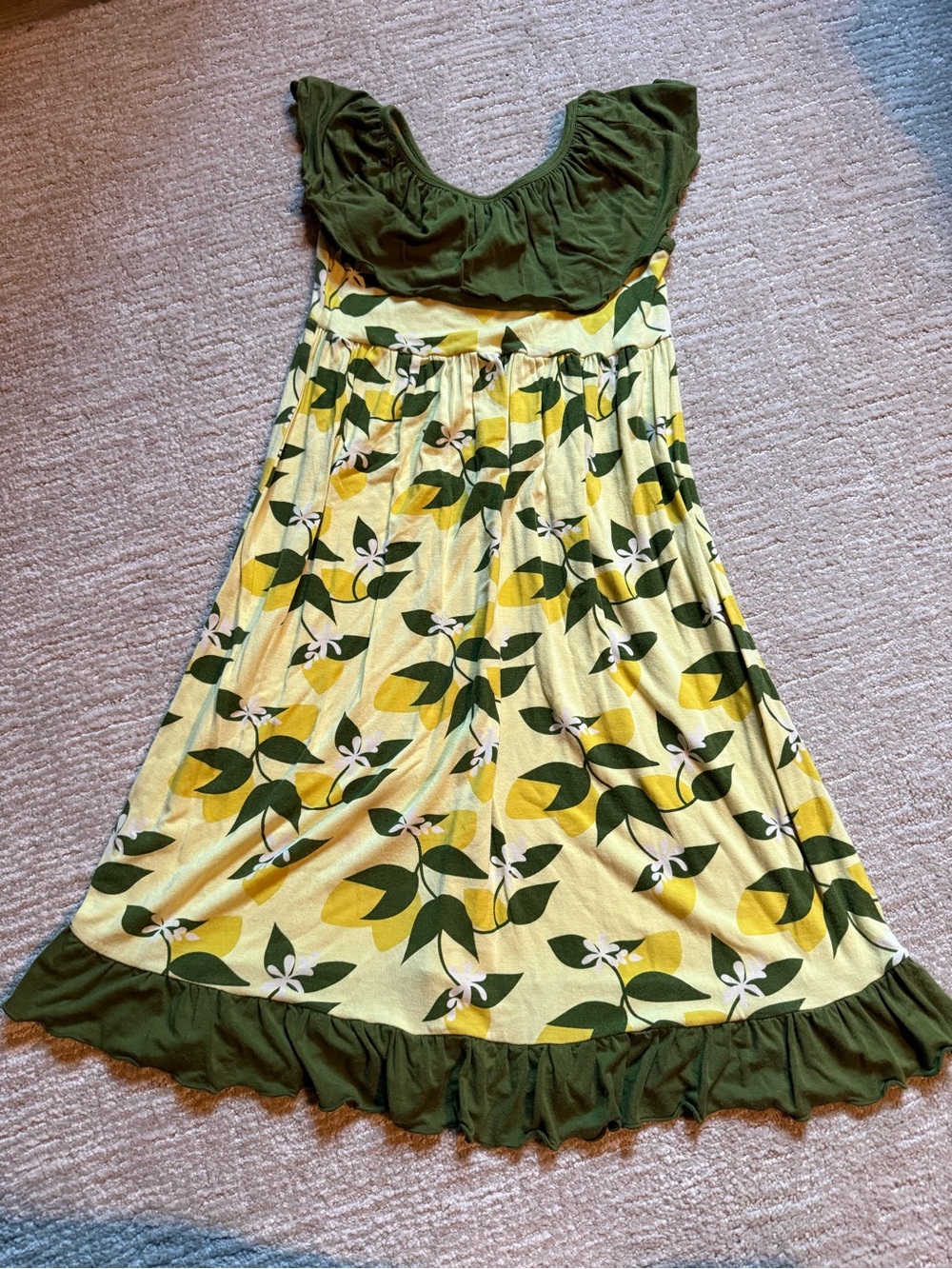 Kickee bamboo Green & Yellow Lemon Print Maxi Dress